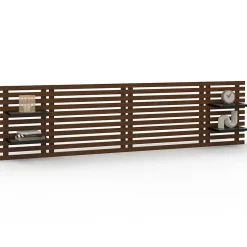 Tête de lit suspendue en lattes AVA 240 cm bois vieilli et étagères noires