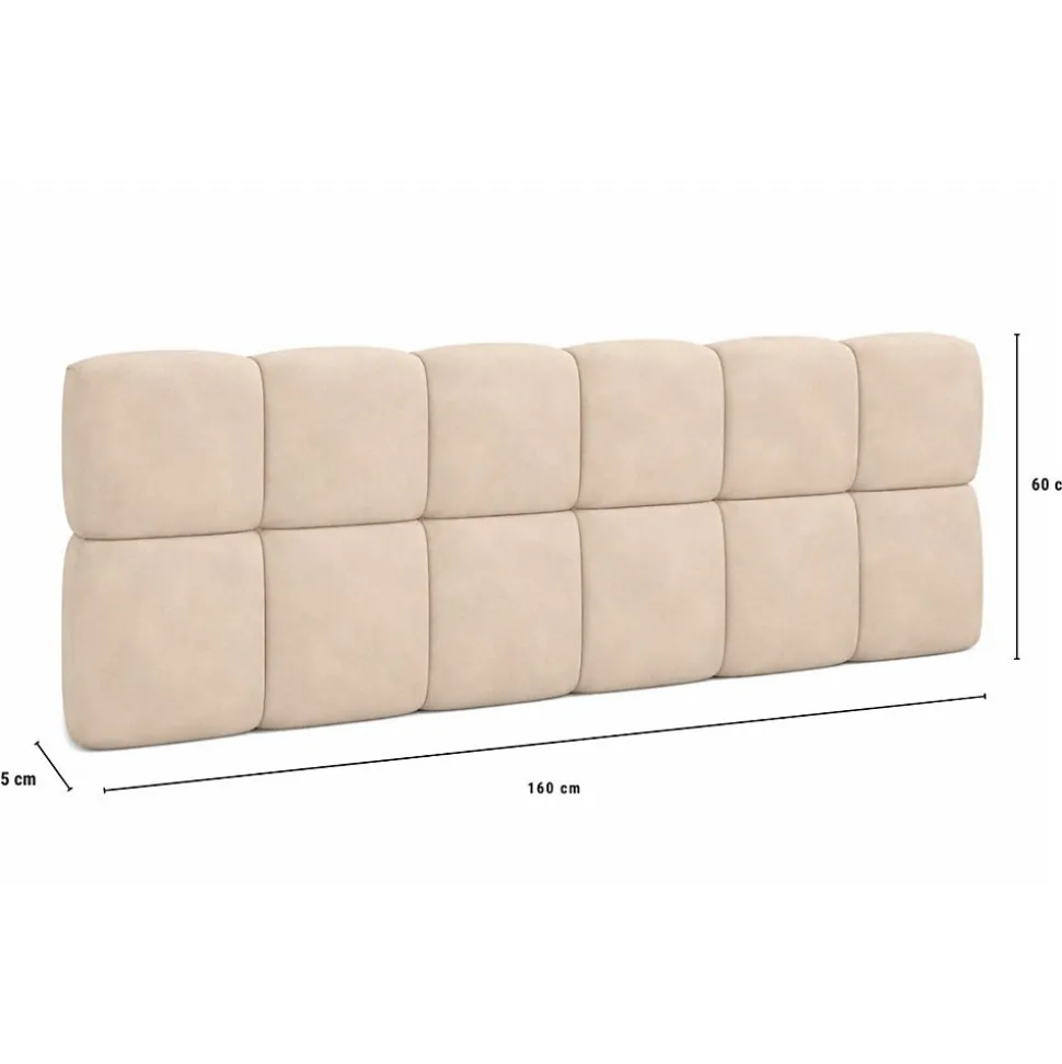 Tête de lit suspendue matelassée NUAGE velours beige 160 cm