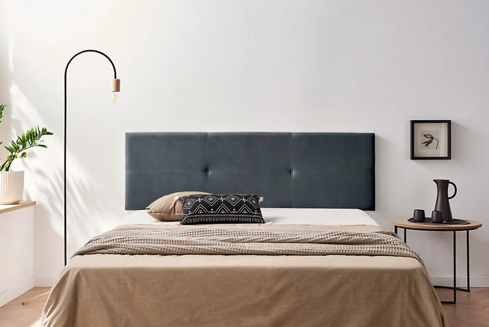 Tête de Lit Tapisée ALMA Aqualine 130x50x5 cm - Gris Foncé - Moonia