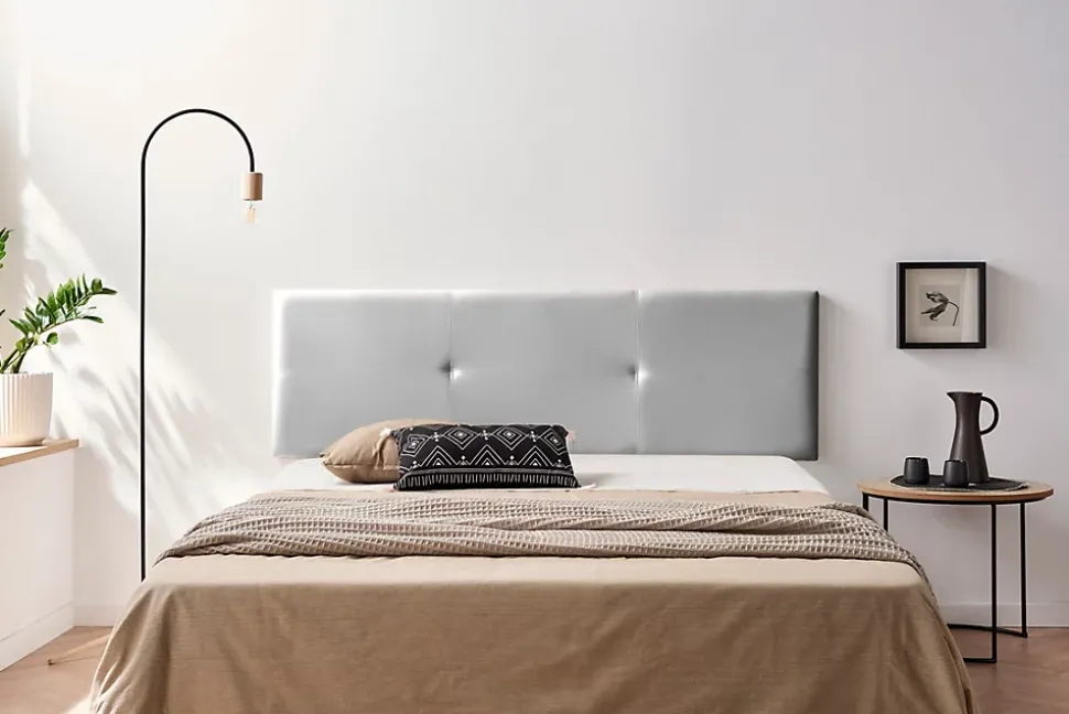 Tête de Lit Tapisée ALMA Simili cuir 90x50x5 cm - Argent - Moonia