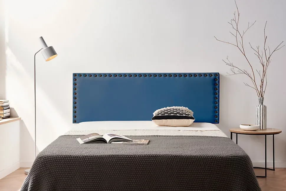 Tête de Lit Tapisée MODENA Simili cuir 100x55x8 cm - Bleu Foncé - Moonia
