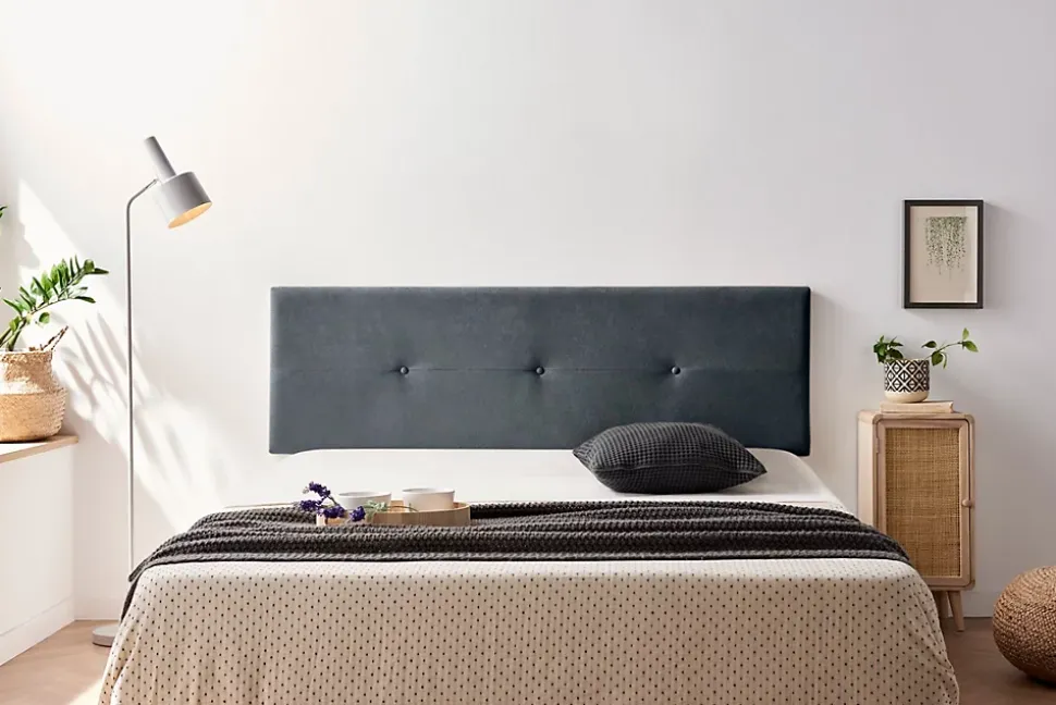 Tête de Lit Tapisée NAPOLI Aqualine 130x50x5 cm - Gris Foncé - Moonia