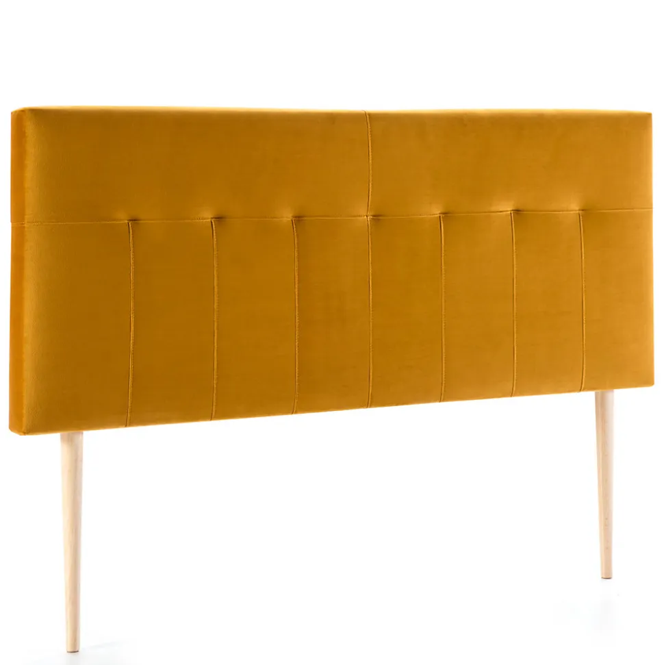 Tête de lit tapissée Napoles 160x100 cm Moutarde, Velours, Pieds en Bois