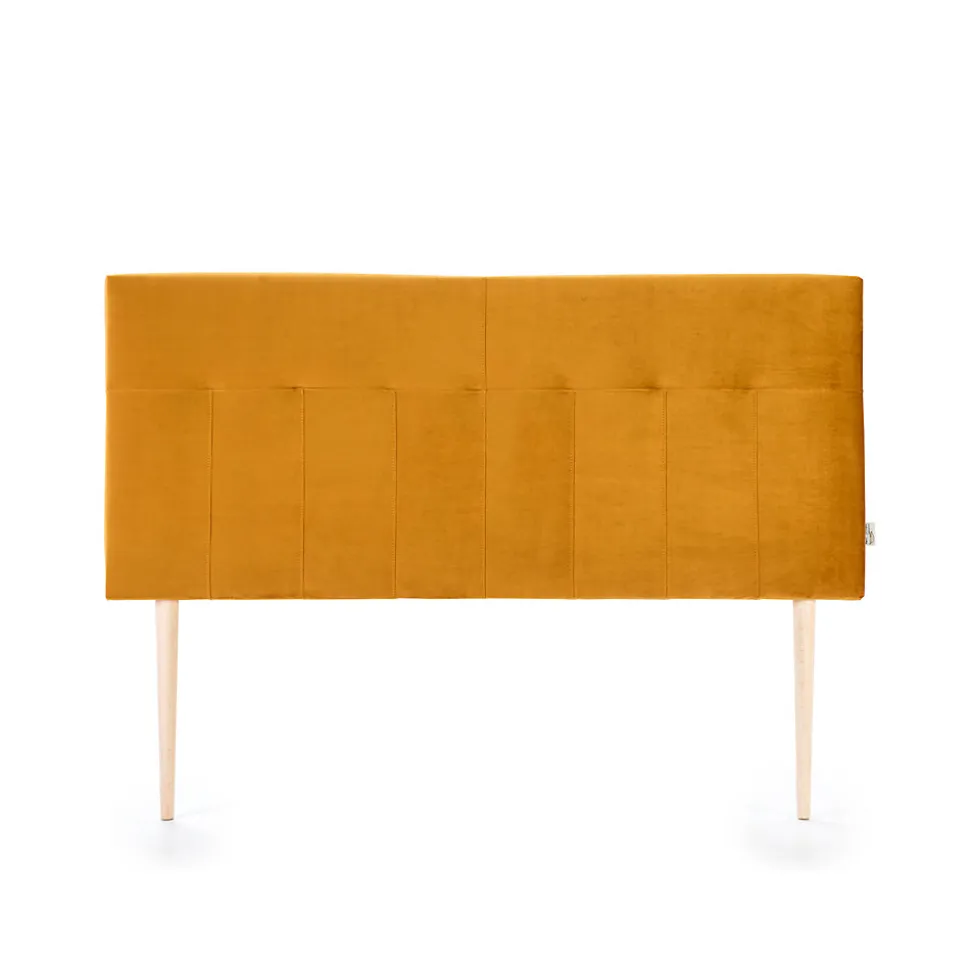 Tête de lit tapissée Napoles 160x100 cm Moutarde, Velours, Pieds en Bois