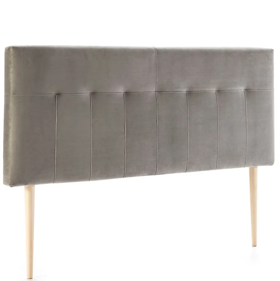 Tête de lit tapissée Napoles 140x100 cm Gris, Velours, Pieds en Bois