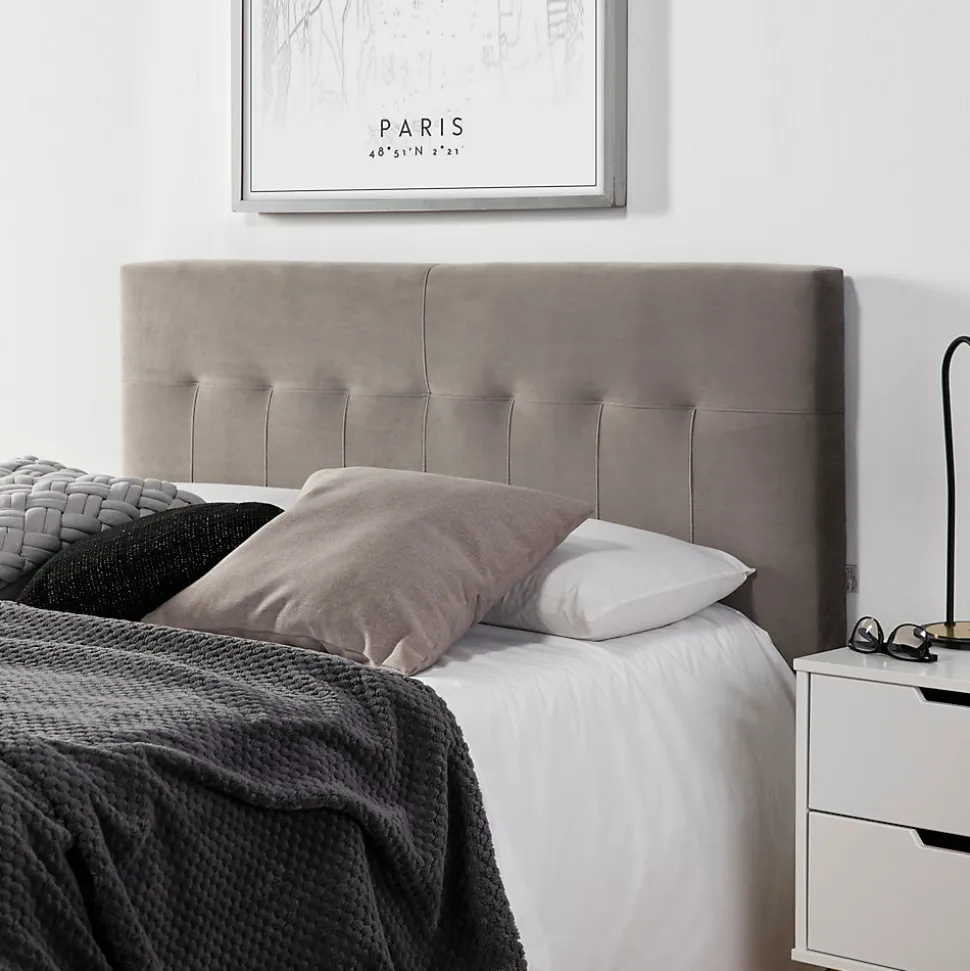 Tête de lit tapissée Napoles 140x100 cm Gris, Velours, Pieds en Bois