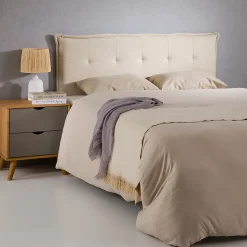 Tête de lit TIMOTHÉ 140 capitonnée sur pieds, en tissu - Écru