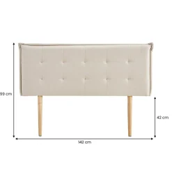 Tête de lit TIMOTHÉ 140 capitonnée sur pieds, en tissu - Écru