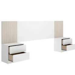 Tête du lit Dujuan, Tête de lit, Tête de lit pour la chambre, Appui-tête, 259x34 h106 cm, Blanc et Chêne clair