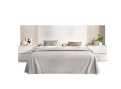 Tête du lit Dujuan, Tête de lit, Tête de lit pour la chambre, Appui-tête, 259x34 h106 cm, Blanc et Chêne clair