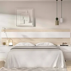 Tête du lit Trudy, Tête de lit, Tête de lit pour la chambre, Appui-tête, 248x34 h96 cm, Chêne clair et Blanc