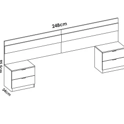 Tête du lit Trudy, Tête de lit, Tête de lit pour la chambre, Appui-tête, 248x34 h96 cm, Chêne clair et Blanc
