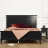 VANESSA Lit double style bord de mer en pin laqué noir, 160 x 200