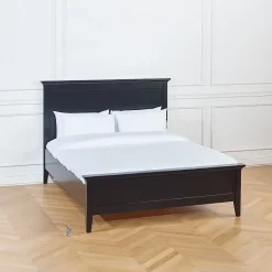 VANESSA Lit double style bord de mer en pin laqué noir, 160 x 200