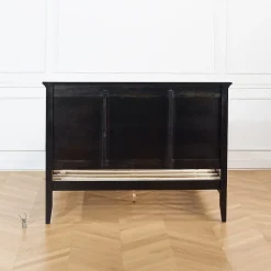 VANESSA Lit double style bord de mer en pin laqué noir, 160 x 200