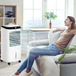 Ventilateur rafraichisseur humidificateur ioniseur 4 en 1 - portable oscillant 60W 10L - télécommande