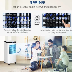 Ventilateur rafraichisseur humidificateur ioniseur 4 en 1 - portable oscillant 60W 10L - télécommande