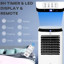 Ventilateur rafraichisseur humidificateur ioniseur 4 en 1 - portable oscillant 60W 10L - télécommande