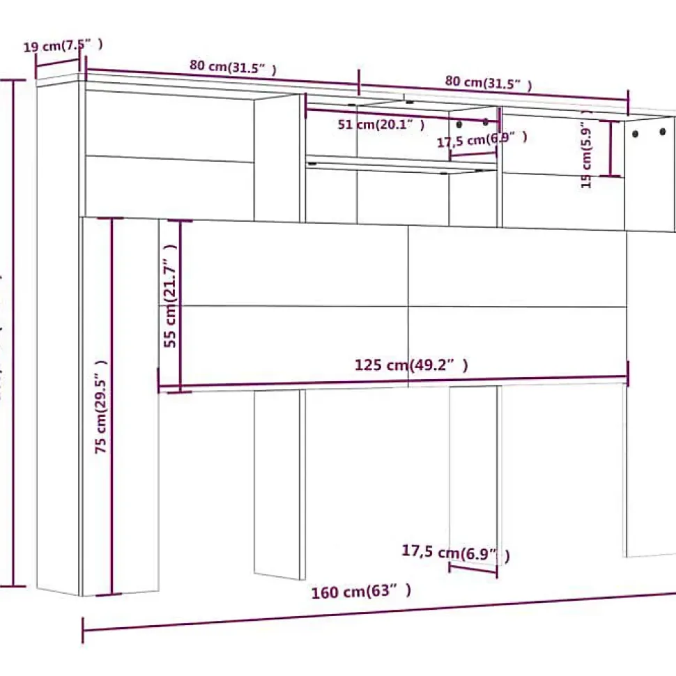 vidaXL Armoire de tête de lit Noir 160x19x103,5 cm 811872