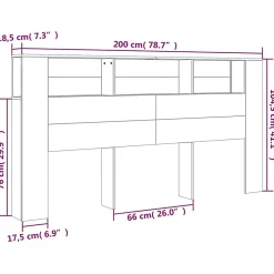 vidaXL Armoire de tête de lit Noir 200x18,5x104,5 cm 811953