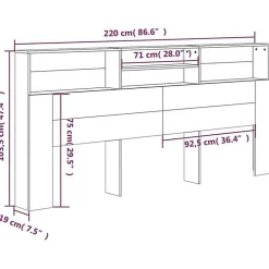vidaXL Armoire de tête de lit Gris béton 220x19x103,5 cm 811902