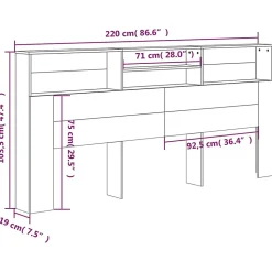 vidaXL Armoire de tête de lit Gris béton 220x19x103,5 cm 811902
