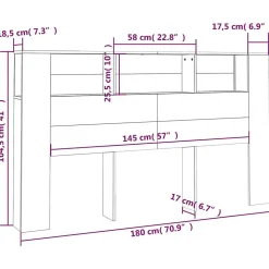 vidaXL Armoire de tête de lit Chêne fumé 180x18,5x104,5 cm 817276