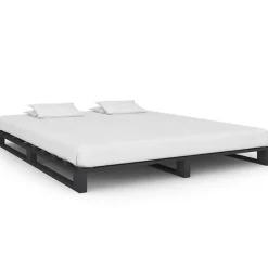 vidaXL Cadre de lit de palette Gris Bois de pin massif 160 x 200 cm