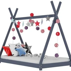 vidaXL Cadre de lit d'enfant Gris Bois de pin massif 70x140 cm
