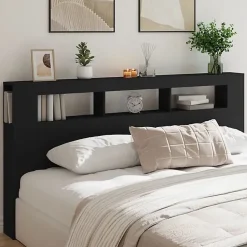 vidaXL Tête de Lit à LED, Accessoire de Lit, Tête de Cadre de Lit, Meuble de Chambre à Coucher, Noir 200x18,5x103,5 cm Bois 837366