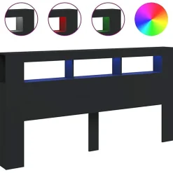 vidaXL Tête de Lit à LED, Accessoire de Lit, Tête de Cadre de Lit, Meuble de Chambre à Coucher, Noir 200x18,5x103,5 cm Bois 837366