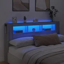 vidaXL Tête de Lit à LED, Panneau avec Rangement, Accessoire de Lit, Tête de Cadre de Lit Chambre, Sonoma Gris 837363