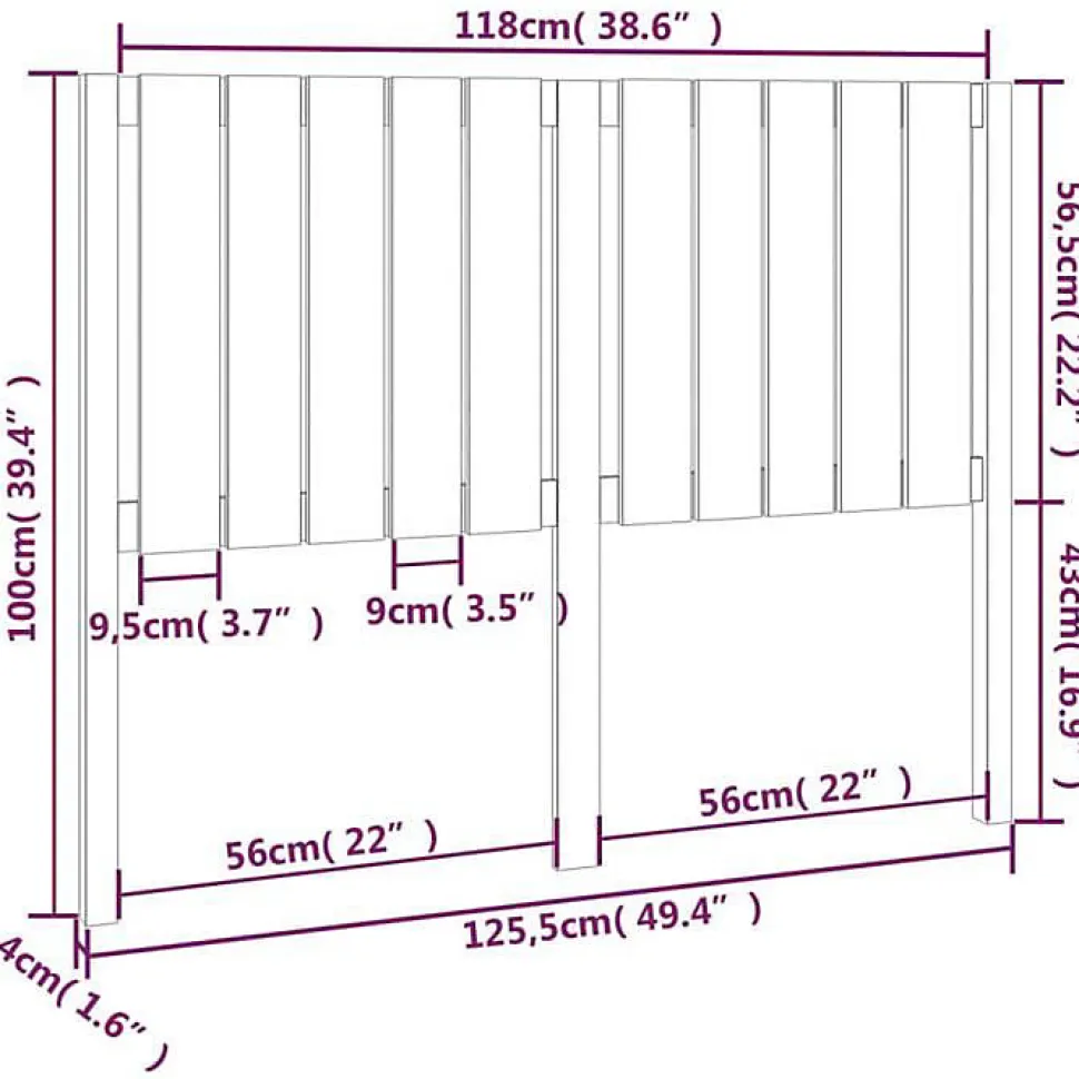 vidaXL Tête de lit Gris 125,5x4x100 cm Bois massif de pin 818862