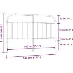 vidaXL Tête de lit métal noir 140 cm 353668
