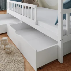 Vitalispa Lit cabane Blanc 90x200 cm avec 2 tiroirs et matelas