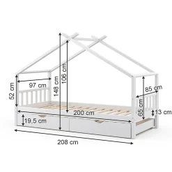Vitalispa Lit cabane Blanc 90x200 cm avec lit dappoint et 2 matelas
