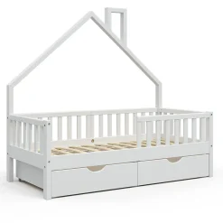 Vitalispa Lit cabane Blanc 80x160 cm avec 2 tiroirs