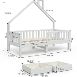 Vitalispa Lit cabane Blanc 80x160 cm avec 2 tiroirs