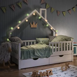 Vitalispa Lit cabane Blanc 80x160 cm avec 2 tiroirs