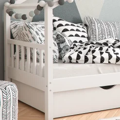 Vitalispa Lit cabane Blanc 90x200 cm avec 2 tiroirs