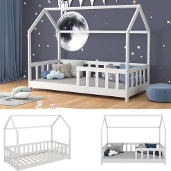 Vitalispa Lit cabane Blanc 80x160 cm avec protection anti-chute