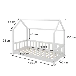 Vitalispa Lit cabane Blanc 80x160 cm avec protection anti-chute