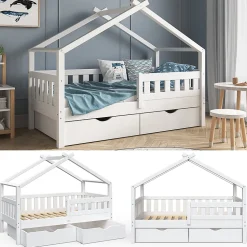 Vitalispa Lit cabane Blanc 80x160 cm avec 2 tiroirs