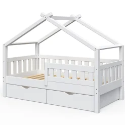Vitalispa Lit cabane Blanc 80x160 cm avec 2 tiroirs