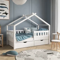 Vitalispa Lit cabane Blanc 80x160 cm avec 2 tiroirs