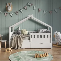 Vitalispa Lit cabane Blanc 80x160 cm avec lit dappoint et matelas