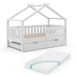 Vitalispa Lit cabane Blanc 80x160 cm avec lit dappoint et matelas