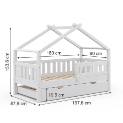 Vitalispa Lit cabane Blanc 80x160 cm avec lit dappoint et matelas