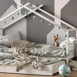 Vitalispa Lit cabane Blanc 90x200 cm avec lit dappoint