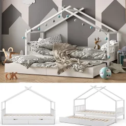 Vitalispa Lit cabane Blanc 90x200 cm avec lit dappoint